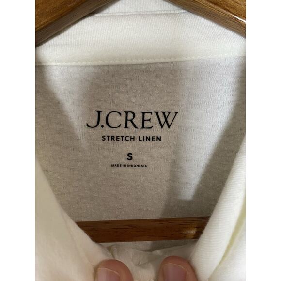 J.Crew‎ Stretch Linen Top Womens S Ivory Relaxed Collared Long Sleeve Polo Shirt - Picture 3 of 4